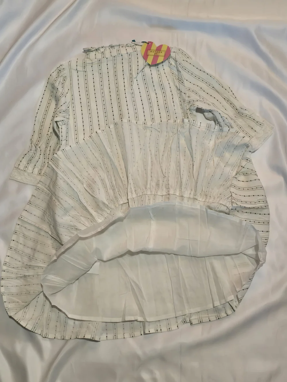 Hayden Girls Striped Ruffle Button-Front Dress in Cream and Black Size M